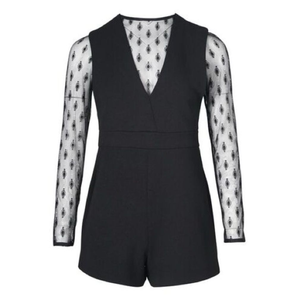 Maje Black Istoria Lace Long Sleeve Romper Playsuit Size EU 34/ US 2